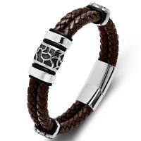 PU Leather Cord Bracelets, with 316L Stainless Steel, Double Layer & for man 12mm 