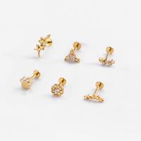 Titanium Stud Earring Set, plated, 6 pieces & micro pave cubic zirconia & for woman x 