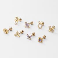 Brass Stud Earring Set, with 316 Stainless Steel, plated, 8 pieces & micro pave cubic zirconia & for woman x 
