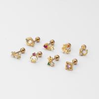 Brass Stud Earring Set, with 316 Stainless Steel, plated, 8 pieces & micro pave cubic zirconia & for woman x 