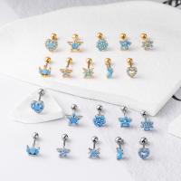 Brass Stud Earring Set, with Resin Rhinestone & 316 Stainless Steel, plated, 10 pieces & for woman x 