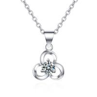 Brass Cubic Zirconia Necklace, with Cubic Zirconia, with 3.5cm extender chain, Three Leaf Clover, platinum color plated, fashion jewelry & for woman, platinum color cm 