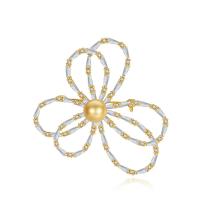 Cubic Zirconia Brooch, Brass, with Shell Pearl, Bowknot, plated, micro pave cubic zirconia & for woman & hollow 