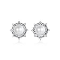 Cubic Zirconia Micro Pave Brass Earring, with Shell Pearl, platinum color plated, fashion jewelry & micro pave cubic zirconia & for woman 