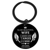 Stainless Steel Key Chain, 304 Stainless Steel, Flat Round, Vacuum Ion Plating & with letter pattern & for woman 