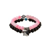 Gemstone Bracelets, Natural Stone, with Glass & Zinc Alloy, 2 pieces & fashion jewelry & Unisex, mixed colors, Inner Approx 60mm 