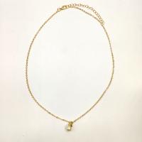 Brass Jewelry Necklace, with Plastic Pearl, fashion jewelry & for woman & with rhinestone Approx 17.72 Inch 