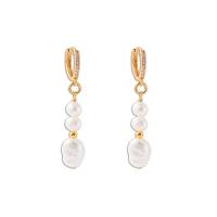 Freshwater Pearl Drop Earring, Brass, with Freshwater Pearl, 18K gold plated, fashion jewelry & for woman & with rhinestone 
