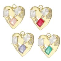 Cubic Zirconia Brass Pendants, Heart, gold color plated, fashion jewelry & DIY & with cubic zirconia Approx 3mm 