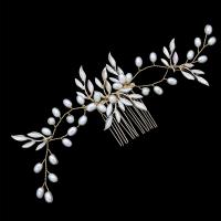 Bridal Decorative Hair Comb, Zinc Alloy, with Plastic Pearl, fashion jewelry & for woman, golden 