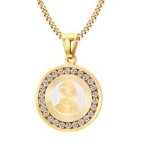 Zinc Alloy Necklace, gold color plated, fashion jewelry & Unisex & with rhinestone, golden, 3mm,27*31mm Approx 23.62 Inch 