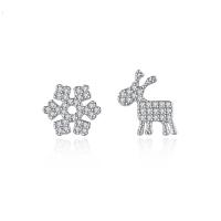 Asymmetric Earrings, Brass, Deer, platinum color plated, micro pave cubic zirconia & for woman  