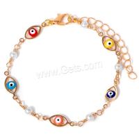 Evil Eye Jewelry Bracelet, Zinc Alloy, with Plastic Pearl, with 5cm extender chain, gold color plated, evil eye pattern & for woman & enamel cm 