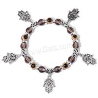 Gemstone Bracelets, Natural Stone, with Resin & Zinc Alloy, Hand, silver color plated, Unisex & evil eye pattern 8mm cm 