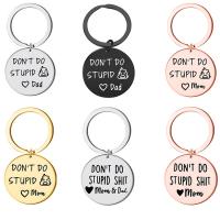 Stainless Steel Key Chain, 304 Stainless Steel, Flat Round, Vacuum Ion Plating, Unisex & with letter pattern 