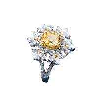 Anilo de dedo de latón, metal, Flor, chapado, ajustable & micro arcilla de zirconia cúbica & para mujer & con diamantes de imitación, tamaño:6-8, Vendido por UD
