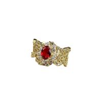 Anilo de dedo de latón, metal, chapado en color dorado, ajustable & para mujer & con diamantes de imitación & hueco, tamaño:6-8, Vendido por UD