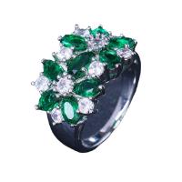 Цирконий Micro Pave Латунь палец кольцо, Форма цветка, покрытый платиной, инкрустированное микро кубического циркония & Женский, Много цветов для выбора, размер:6-8, продается PC