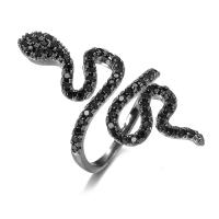 Цирконий Micro Pave Латунь палец кольцо, Змея, Другое покрытие, инкрустированное микро кубического циркония & Женский, черный, продается PC