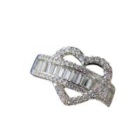 Rhinestone Brass Finger Ring, Heart, platinum plated, adjustable & for woman & with rhinestone & hollow 