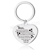 Stainless Steel Key Chain, 304 Stainless Steel, Heart, Vacuum Ion Plating, Mother Day Jewelry & with letter pattern & for woman 30mm 