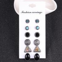 Zinc Alloy Stud Earring, with turquoise & Acrylic, antique silver color plated, 6 pieces & fashion jewelry & for woman & with rhinestone 