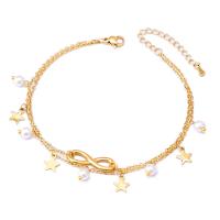 Stainless Steel Anklets Jewelry, Titanium Steel, with Plastic Pearl, with 1.97inch extender chain, Double Layer & fashion jewelry & for woman, golden Approx 8.27 Inch 