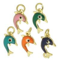 Enamel Brass Pendants, Dolphin, gold color plated, fashion jewelry & DIY 