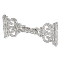 Brass Fold Over Clasp, silver color plated, fashion jewelry & DIY & micro pave cubic zirconia, silver color, 47mm 