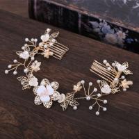 Bridal Decorative Hair Comb, Zinc Alloy, with Plastic Pearl, fashion jewelry & for woman, golden 