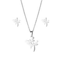 Fashion Stainless Steel Jewelry Sets, 304 Stainless Steel, Stud Earring & necklace, Dragonfly, 2 pieces & fashion jewelry & for woman, silver color Approx 17.72 Inch 