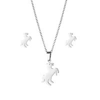 Fashion Stainless Steel Jewelry Sets, 304 Stainless Steel, Stud Earring & necklace, Horse, 2 pieces & fashion jewelry & for woman, silver color Approx 17.72 Inch 