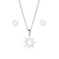 Fashion Stainless Steel Jewelry Sets, 304 Stainless Steel, Stud Earring & necklace, Sun, 2 pieces & fashion jewelry & for woman, silver color Approx 17.72 Inch 