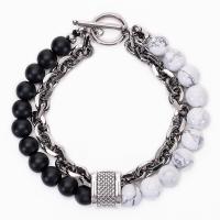 Gemstone Bracelets, 304 Stainless Steel, with Gemstone, handmade, Double Layer & for man, 8mm Approx 7.5 Inch 
