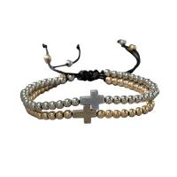 Hematite Bracelets, with Polyester Cord, Cross, plated, Unisex & adjustable Approx 16-28 cm 