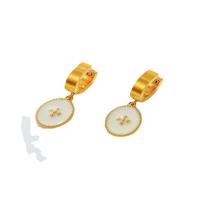 Stainless Steel Drop Earring, 304 Stainless Steel, Flat Round, Plating champagne gold, for woman & enamel 