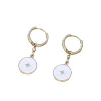 Stainless Steel Drop Earring, 304 Stainless Steel, Flat Round, for woman & enamel 