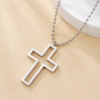 Stainless Steel Jewelry Necklace, 304 Stainless Steel, Cross, ball chain & for woman & hollow, original color Approx 23.6 Inch 