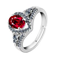 Anilo de dedo de latón, metal, chapado en platina real, ajustable & para mujer & con diamantes de imitación, tamaño:6-8, Vendido por UD