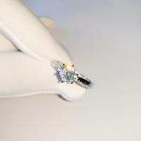 Цирконий Micro Pave Латунь палец кольцо, покрытый платиной, регулируемый & инкрустированное микро кубического циркония & Женский, размер:6-8, продается PC
