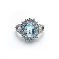 Цирконий Micro Pave Латунь палец кольцо, Форма цветка, покрытый платиной, разный размер для выбора & инкрустированное микро кубического циркония & Женский, размер:6-10, продается PC