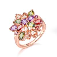 Cubic Zirconia Micro Pave Brass Finger Ring, Flower, rose gold color plated & micro pave cubic zirconia & for woman, US Ring 