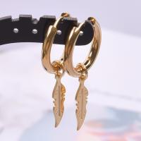 Stainless Steel Drop Earring, 304 Stainless Steel, Leaf, Vacuum Ion Plating, for woman, golden 