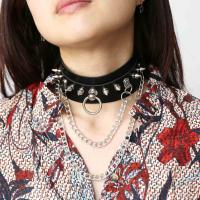 Fashion Choker Necklace, 304 Stainless Steel, with PU Leather, Length Adjustable & fashion jewelry & with rivet stud & for woman 44mm Approx 42 cm 