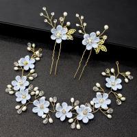 Zinc Alloy Hair Jewelry Set, Headband & hair stick, with Plastic Pearl, three pieces & for woman & with rhinestone 340mm 