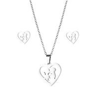 Fashion Stainless Steel Jewelry Sets, 304 Stainless Steel, Stud Earring & necklace, 2 pieces & fashion jewelry & for woman, silver color Approx 17.72 Inch 