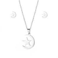 Fashion Stainless Steel Jewelry Sets, 304 Stainless Steel, Stud Earring & necklace, Moon and Star, 2 pieces & fashion jewelry & for woman, silver color Approx 17.72 Inch 