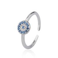 Sterling Silver Finger Ring, 925 Sterling Silver, Evil Eye, platinum plated, adjustable & for woman & with rhinestone 