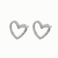 Sterling Silver Stud Earring, 925 Sterling Silver, Heart, for woman & hollow & frosted 