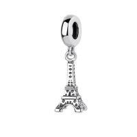 Colgante de plata de rey de Europeo, plata de ley 925, Torre Eiffel, oxidación, pulido & Bricolaje, 7x27mm, Vendido por UD